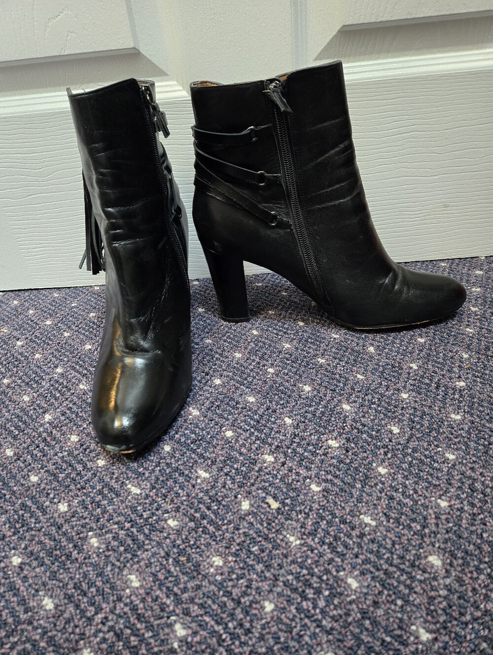 Halogen Women’s Black Leather Ankle Boots with Fringe Size 10